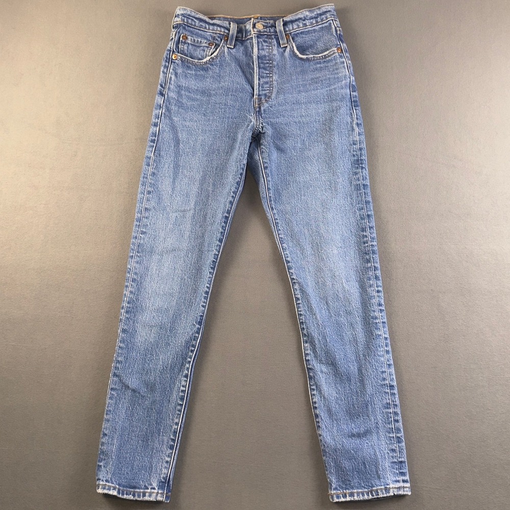 Levis 501 Skinny Jeans Womens 25x28 Medium Wash Blue High Rise Button Fly Denim